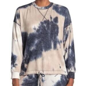 Freeloader Brushed Hacci Long Sleeve Drawstring Sweatshirt In Navy Cloud Tie Dye